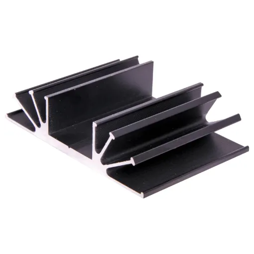 Black Anodised. Centre channel is wide enough to accept TO-3 devices.All 105W x 26H mm.