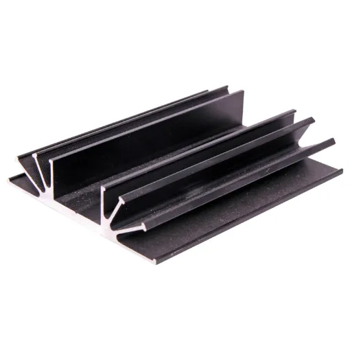 Black Anodised. Centre channel is wide enough to accept TO-3 devices.All 105W x 26H mm.