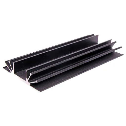 Black Anodised. Centre channel is wide enough to accept TO-3 devices.All 105W x 26H mm.