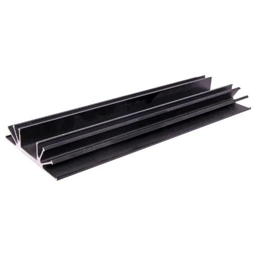 Black Anodised. Centre channel is wide enough to accept TO-3 devices.All 105W x 26H mm.