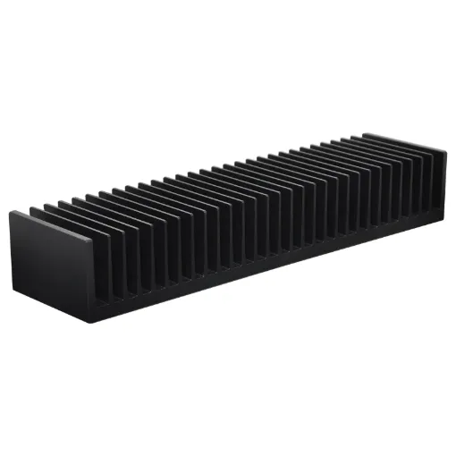 Includes machined mounting surfaces for semiconductors. H 0535, H 0538 and H 0542 have 35mm wide by 6mm flange for semis or PCB's. H 0545 has a machined flat rear surface only. Fins are matt black.H 0535, H 0538, H 0542 45D x 75H mm.(not including flang