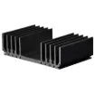 Black anodised. Incorporates a number of recessed "channels" on the flat side to enable self tapper screw fixing from chassis etc, without the need to drill holes. Other recesses are provided to mate with 1mm sheet metal thus allowing the construction of