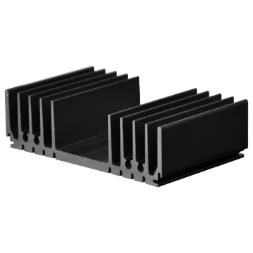 Black anodised. Incorporates a number of recessed "channels" on the flat side to enable self tapper screw fixing from chassis etc, without the need to drill holes. Other recesses are provided to mate with 1mm sheet metal thus allowing the construction of