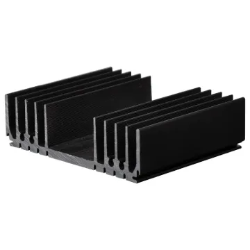 Black anodised. Incorporates a number of recessed "channels" on the flat side to enable self tapper screw fixing from chassis etc, without the need to drill holes. Other recesses are provided to mate with 1mm sheet metal thus allowing the construction of