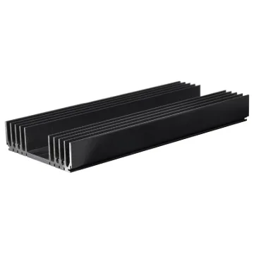 Black anodised. Incorporates a number of recessed "channels" on the flat side to enable self tapper screw fixing from chassis etc, without the need to drill holes. Other recesses are provided to mate with 1mm sheet metal thus allowing the construction of