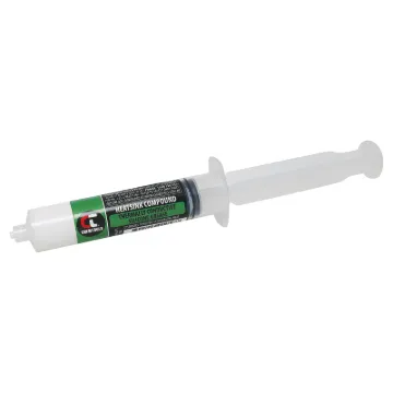 High quality heat transfer thermal paste compound. Used to thermally connect a device to a heatsink to aid heat transfer.

50g Syringe
