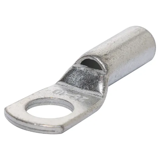 Heavy duty crimp terminal for connecting battery banks. 10mm stud size. Suits 25mm2 cable (4AWG). Sold individually.