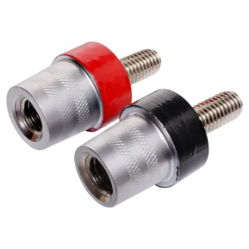 A pair of M8 SAE battery posts marked as positive and negative. Suitable for batteries fitted with an M8 recessed bolt terminal. Manufactured using high quality materials for a reliable connection. 