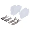 A positive locking latch automatically engages at mating for the single circuit connector. the standard connector used in fusible links. The tin plated crimp contacts, are easily snapped into the housings by hand. Applicable terminal wire range is 1.3 to