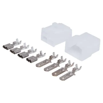A positive locking latch automatically engages at mating for the single circuit connector. the standard connector used in fusible links. The tin plated crimp contacts.