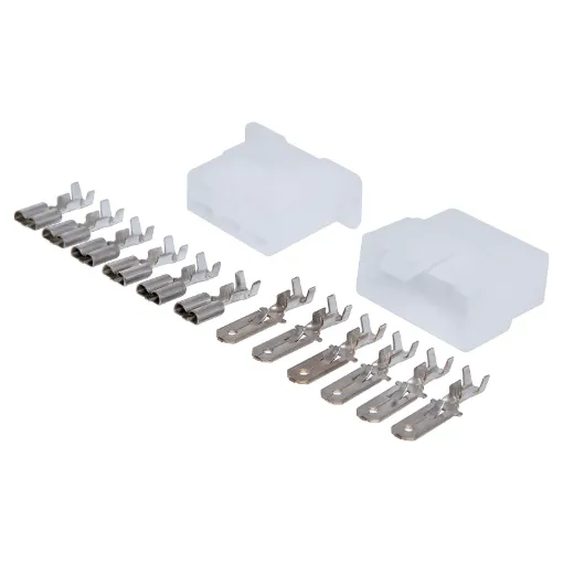 A positive locking latch automatically engages at mating for the single circuit connector. the standard connector used in fusible links. The tin plated crimp contacts.