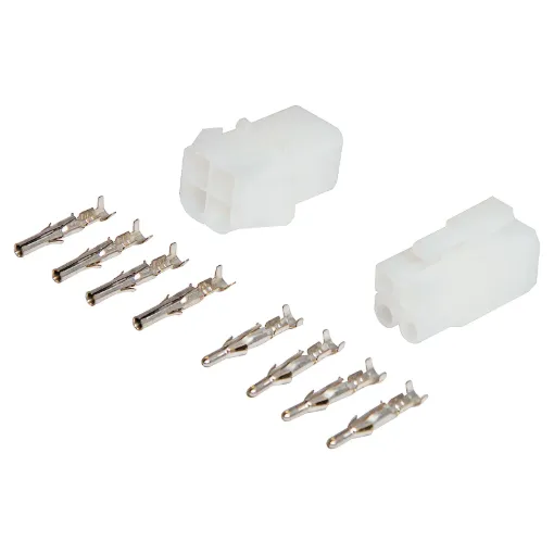Supplied with crimp pins. Pins crimp (or solder) onto cable and then snap into place inside the connector. Both the plug and socket are inline type, though can also be chassis mounted.
Rated at up to 300V AC/DC, these compact connectors will withstand1,5