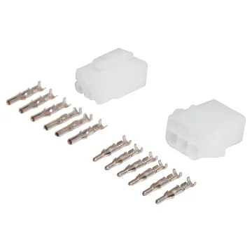 Supplied with crimp pins. Pins crimp (or solder) onto cable and then snap into place inside the connector. Both the plug and socket are inline type, though can also be chassis mounted.
Rated at up to 300V AC/DC, these compact connectors will withstand1,5