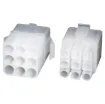Supplied with crimp pins. Pins crimp (or solder) onto cable and then snap into place inside the connector. Both the plug and socket are inline type, though can also be chassis mounted. 
Rated at up to 300V AC/DC, these compact connectors will withstand1,