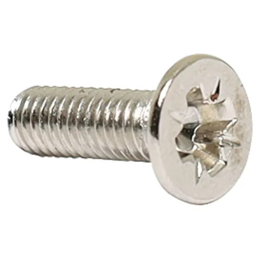 All nickel plated except shakeproof washers which are zinc plated.
Screw C/Sunk Pozi Dve M3 x 10
Pack Qty: 200