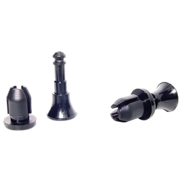 A unique two part olastic fixing that enables a sub-chassis or panel to be easily removed from and replaced on a main chassis without the need for screws and bolts.