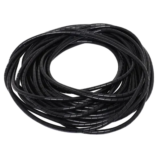 Spirals around cables to keep looms neat and tidy. Available in three sizes. 10m rolls.
