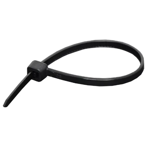 Cable ties resistant to cracking or deterioration under exposure to UV light. ie sunlight. Black only.