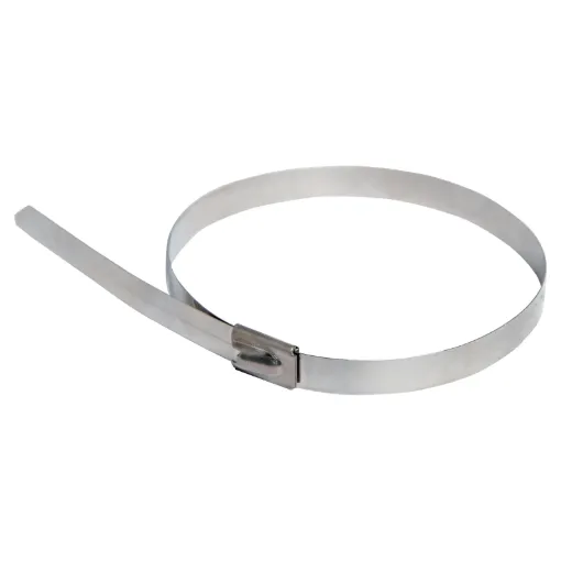 Commonly used steel ties for securing conduits, pipes, signs etc. Ball locking mechanism type - non-removable. 4.6mm tensile strength 61kg.