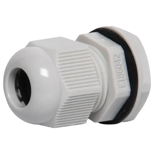Multi-piece cable glands with rubber clamping ring for sealing cable apertures in weatherproof equipment or speaker enclosures.