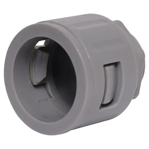 A flame retardant conduit entry cable gland designed for use with Redback fire speakers or any situation where a 20mm conduit is used. M18 thread.  Depth from panel 20.5mm.