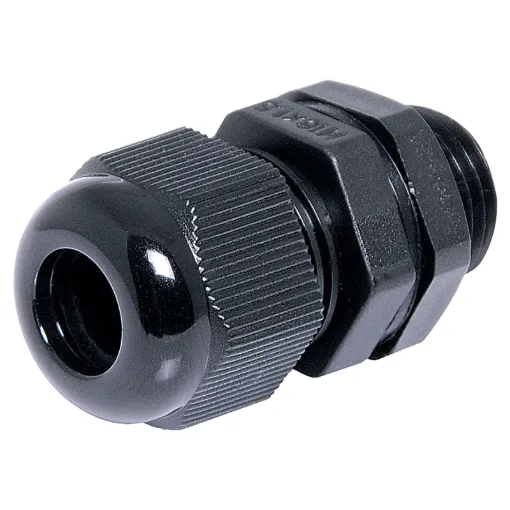 IP68 cable gland with rubber clamping ring for a weatherproof cable seal. UL94 Nylon. All metric thread type.
