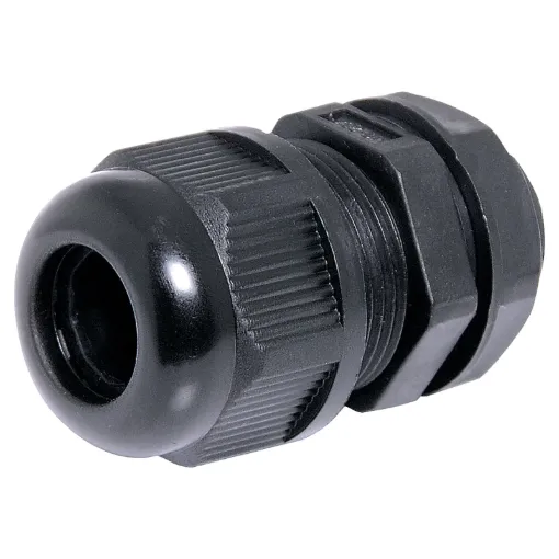 IP68 cable gland with rubber clamping ring for a weatherproof cable seal. UL94 Nylon. All metric thread type.