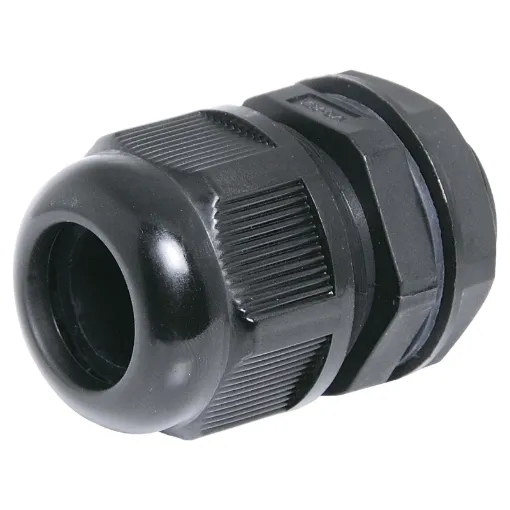 IP68 cable gland with rubber clamping ring for a weatherproof cable seal. UL94 Nylon. All metric thread type.