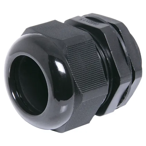 IP68 cable gland with rubber clamping ring for a weatherproof cable seal. UL94 Nylon. All metric thread type.