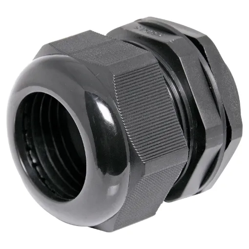 IP68 cable gland with rubber clamping ring for a weatherproof cable seal. UL94 Nylon. All metric thread type.