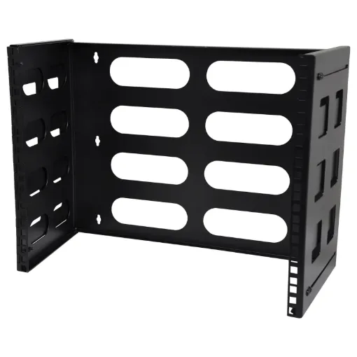 This unique design is supplied flat pack in a single piece and is assembled into a complete wall mount rack system after just tightening a few screws! Depth is adjustable (see dimensions below). Ideal for patch panels, security or comms equipment. Max weight rating: 12kg.