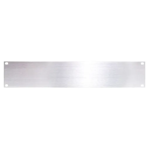 A 2RU raw aluminium 19 inch rack blanking panel. Ideal for professional looking custom switch panels, control panels or to fill in blank spaces of rack frames. Integral ribs on the rear for extra strength and rigidity of the panel.
