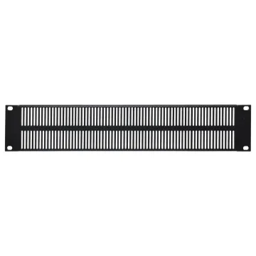 2 Unit vented panel for improving rack ventilation around hot equipment. Powdercoated black.
