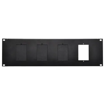 This 3RU plate provides mounting for up to 4 standard electrical wall plates. This allows installers to mount zone control wall plates (such as the Redback A 4490 series) into a rack environment. Supplied with three blanking plates and hardware.