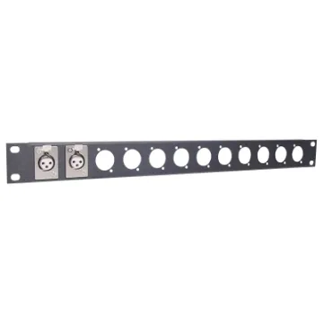 Pre-punched with either 12(1U) or 24(2U). Tough black powdercoated finish. H 5170 & H 5172 suit the following connectors: 

P 0804 XLR 3 Pin Female
P 0824 XLR 5 Pin Female
P 0904 Amphenol XLR 3 Pin Female
P 0924 Amphenol XLR 5 Pin Female

Note: Thi