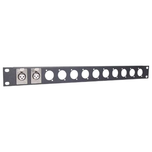 Pre-punched with either 12(1U) or 24(2U). Tough black powdercoated finish. H 5170 & H 5172 suit the following connectors: 

P 0804 XLR 3 Pin Female
P 0824 XLR 5 Pin Female
P 0904 Amphenol XLR 3 Pin Female
P 0924 Amphenol XLR 5 Pin Female

Note: Thi