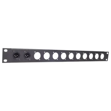 Pre-punched with either 12(1U) or 24(2U). Tough black powdercoated finish. H 5171 & H 5173 suit the following connectors:

P 0881 Plastic 3 Pin Male XLR
P 0883 Plastic 3 Pin Female XLR
P 0833 Neutrik HDMI Chassis D Series Silver.
P 0850 Neutrik 3 Pin