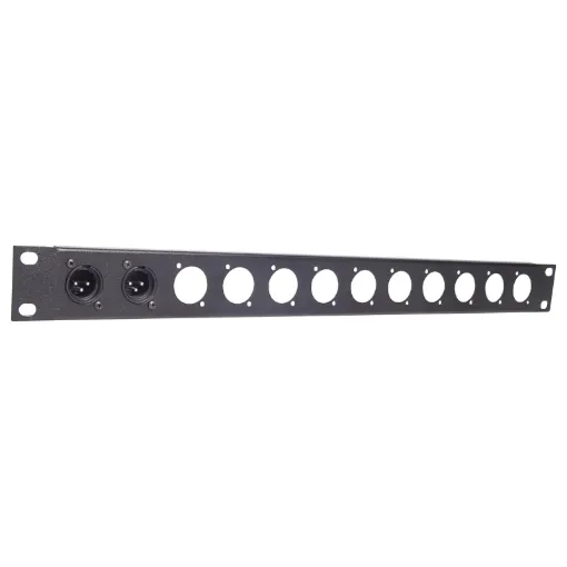 Pre-punched with either 12(1U) or 24(2U). Tough black powdercoated finish. H 5171 & H 5173 suit the following connectors:

P 0881 Plastic 3 Pin Male XLR
P 0883 Plastic 3 Pin Female XLR
P 0833 Neutrik HDMI Chassis D Series Silver.
P 0850 Neutrik 3 Pin