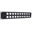 Pre-punched with either 12(1U) or 24(2U). Tough black powdercoated finish. H 5171 & H 5173 suit the following connectors: 

P 0881 Plastic 3 Pin Male XLR 
P 0883 Plastic 3 Pin Female XLR 
P 0833 Neutrik HDMI Chassis D Series Silver. 
P 0850 Neutrik 3