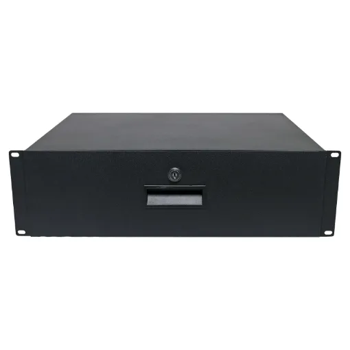 A 3RU 19" rack drawer with 350mm depth, ideal for holding any patch leads, connectors, tools, etc within a rack frame. Tough powdercoated finish. Size: 430W x 350D x 130Hmm