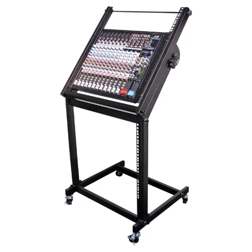 This handy mixer stand is fitted with castors for added mobility. Features 9RU of lower rack space for amplifiers, effects units etc. The upper area provides 12RU of mounting space for your mixer.