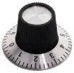 Simple, clean finish with 0-9 numbering. Suits 6.35mm (1/4") shaft with grub screw to secure. 