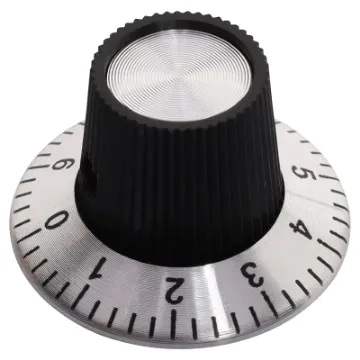 Simple, clean finish with 0-9 numbering. Suits 6.35mm (1/4") shaft with grub screw to secure. 