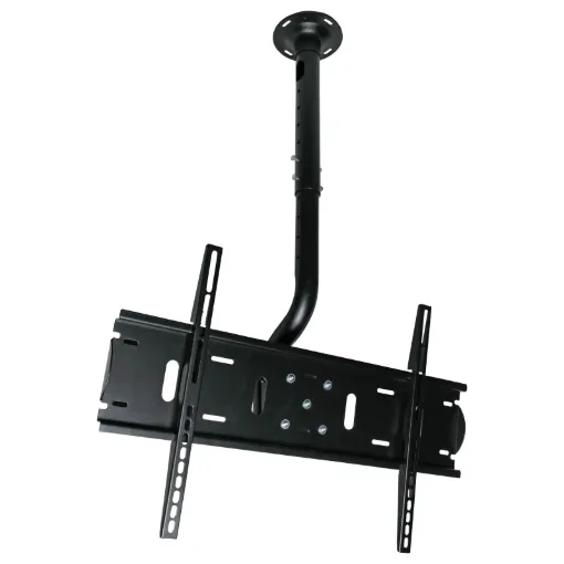 Allows mounting of LCD screens from the ceiling, ideal for use in large areas such as waiting rooms &amp lobbies. Mounting height from ceiling can be varied from 102.4cm to 122.4cm. Cables can be run inside the bracket pole for a neat installation.