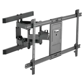 This cantilever wall bracket is designed to mount flat or curved screens up to 60kg where quick screen adjustment is required. VESA compliant mounting dimensions from 300x300 to 800x400. +3° to -15° tilt adjustment is provided, plus swivel up to 60° in either horizontal direction.