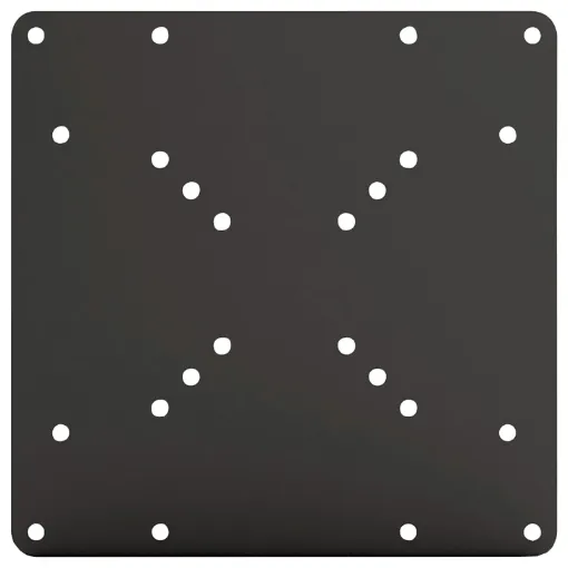 Steel powder coat adaptor plate with holes to suit standard VESA mount LCD screens and projectors 
- 50x50
- 75x75 
- 100x100
- 200x100
- 200x200