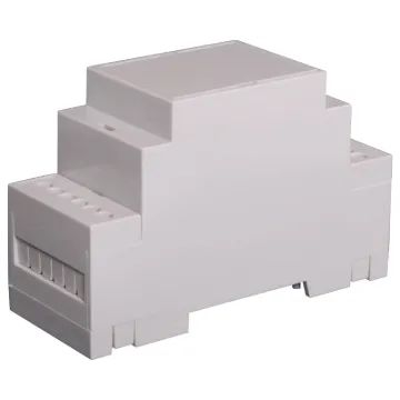 Easy snap fit construction DIN rail enclosure in 2 module width. Suits DIN EN60715 35mm top hat rail. Constructed from grey UL94V-0 polycarbonate. Three PCB positions allow greater flexibility in circuit design. Matching snap-on terminal guard