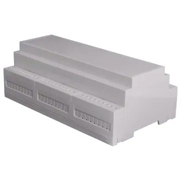 Easy snap fit construction DIN rail enclosure in 6 module width. Suits DIN EN60715 35mm top hat rail. Constructed from grey UL94V-0 polycarbonate. Three PCB positions allow greater flexibility in circuit design. Matching snap-on terminal guard