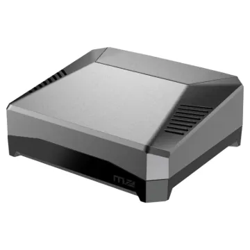 A R-Pi 4 enclosure supporting one M.2 SATA SSD drive, plus two full size HDMI ports, power management modes and built in IR control support. Features both active and passive cooling from an internal fan and aluminium heatsinking case.