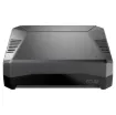 A R-Pi 4 enclosure supporting one M.2 SATA SSD drive, plus two full size HDMI ports, power management modes and built in IR control support. Features both active and passive cooling from an internal fan and aluminium heatsinking case.